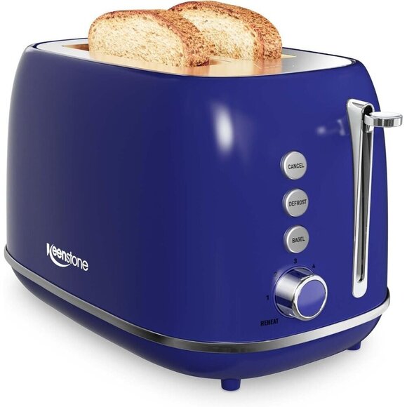 2 Slice Stainless Dark blue Steel Toaster Retro with 6 Bread Shade Settings - Picture 1 of 7
